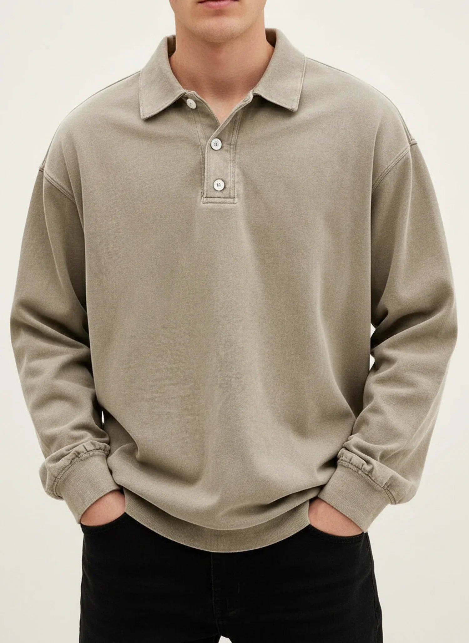 Men's Vintage Style Long Sleeve Polo Shirt