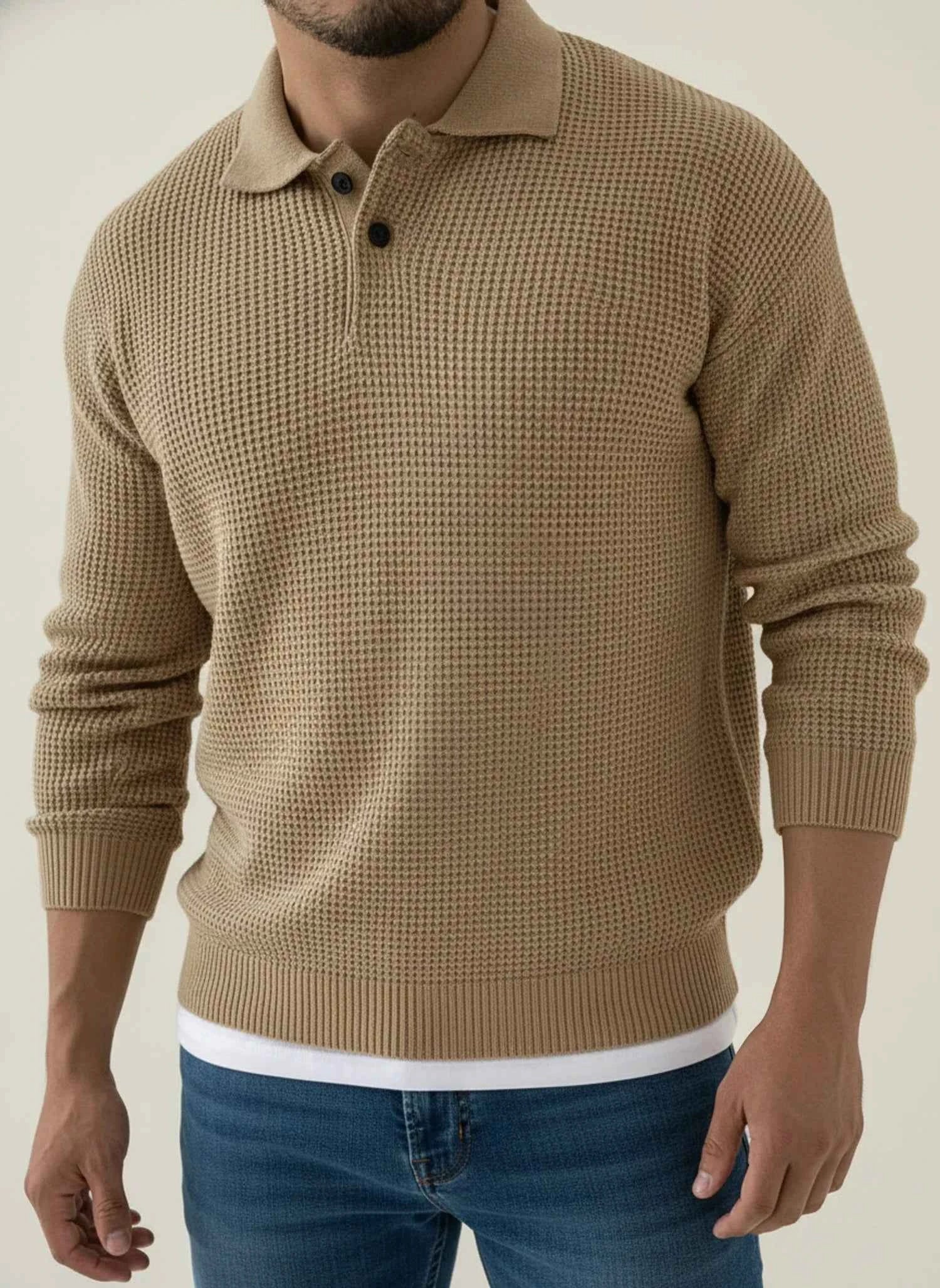 Men's Long-Sleeve Knit Polo Sweater