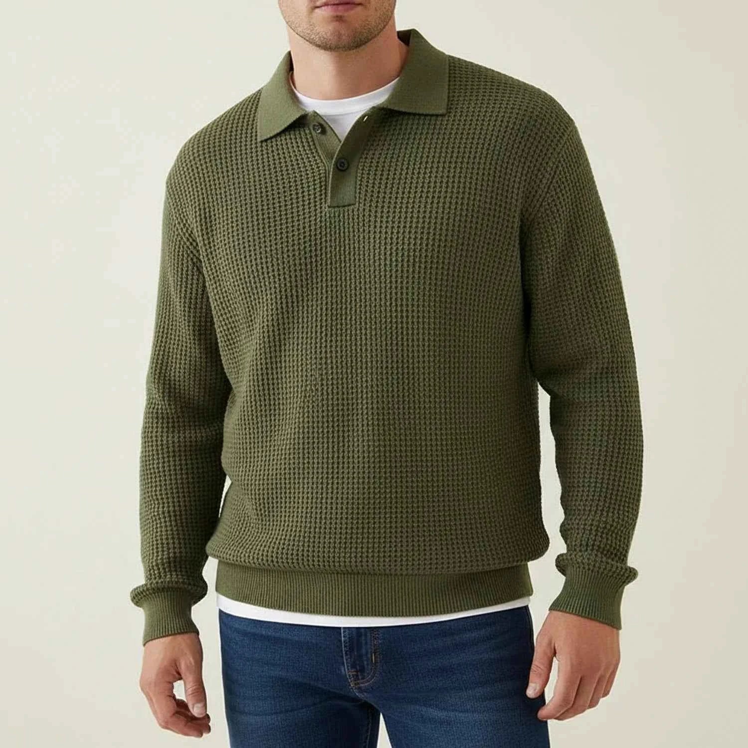 Men's Long-Sleeve Knit Polo Sweater