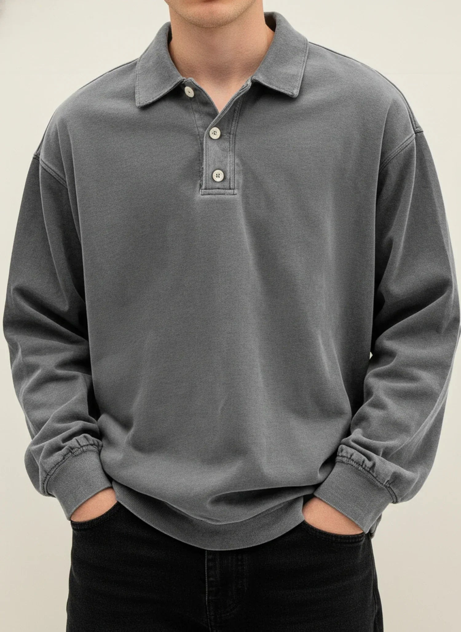 Men's Vintage Style Long Sleeve Polo Shirt