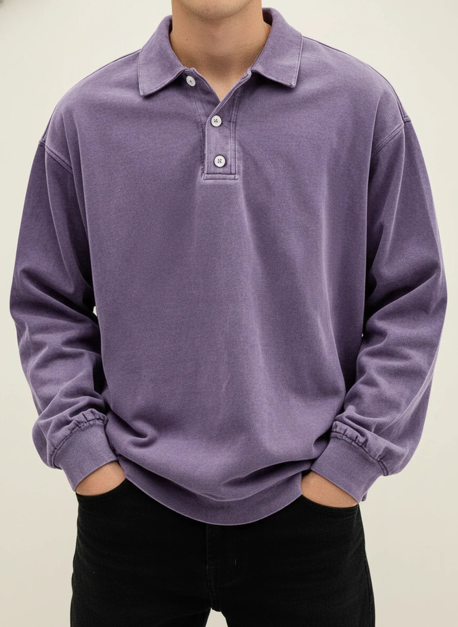 Men's Vintage Style Long Sleeve Polo Shirt