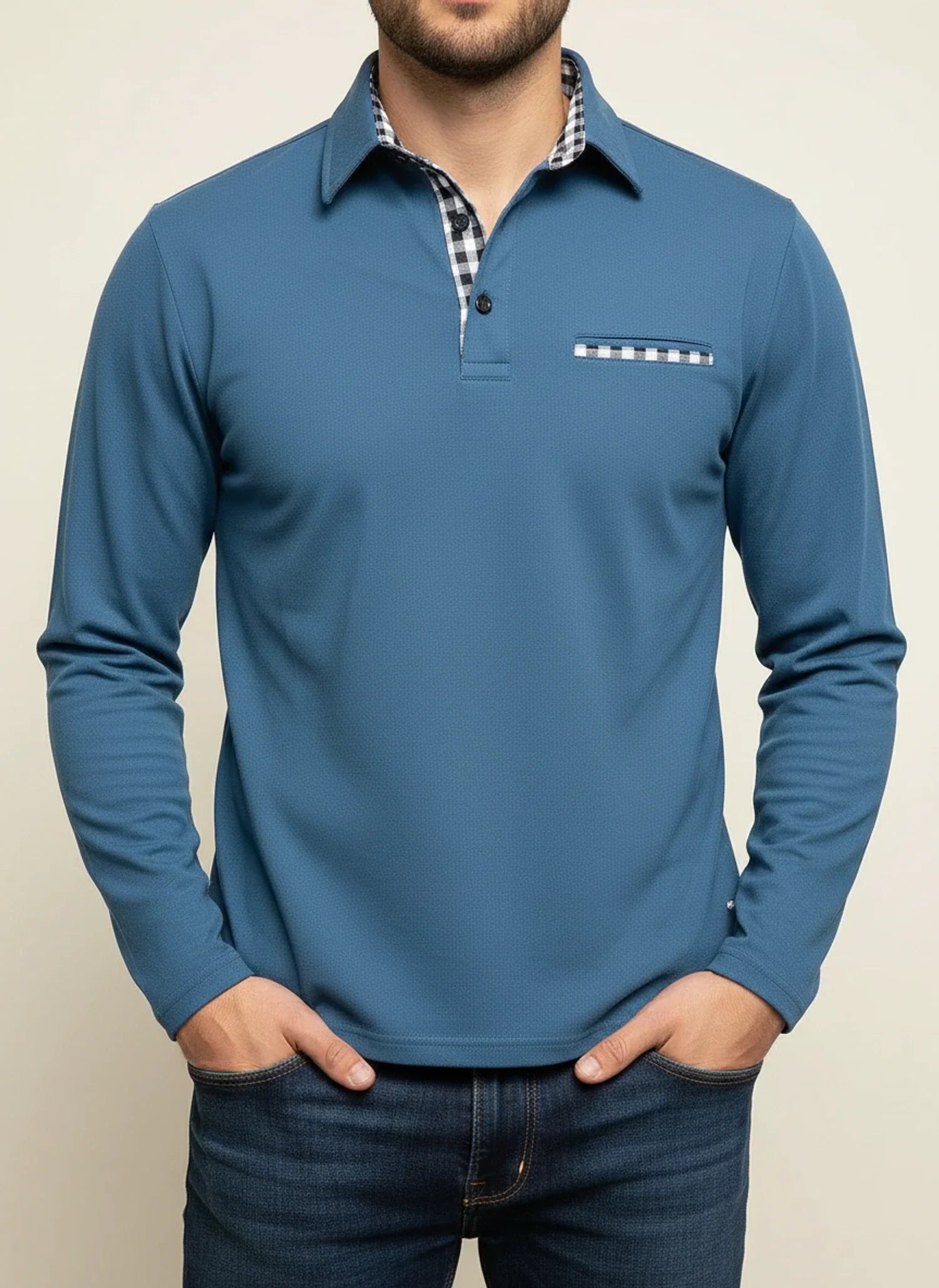 Men's Long-Sleeve Casual Polo Shirt