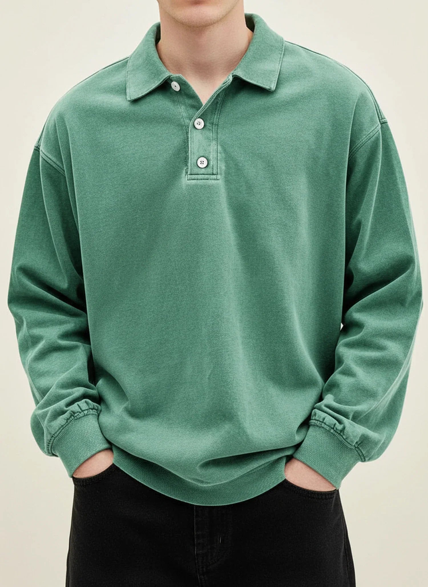 Men's Vintage Style Long Sleeve Polo Shirt