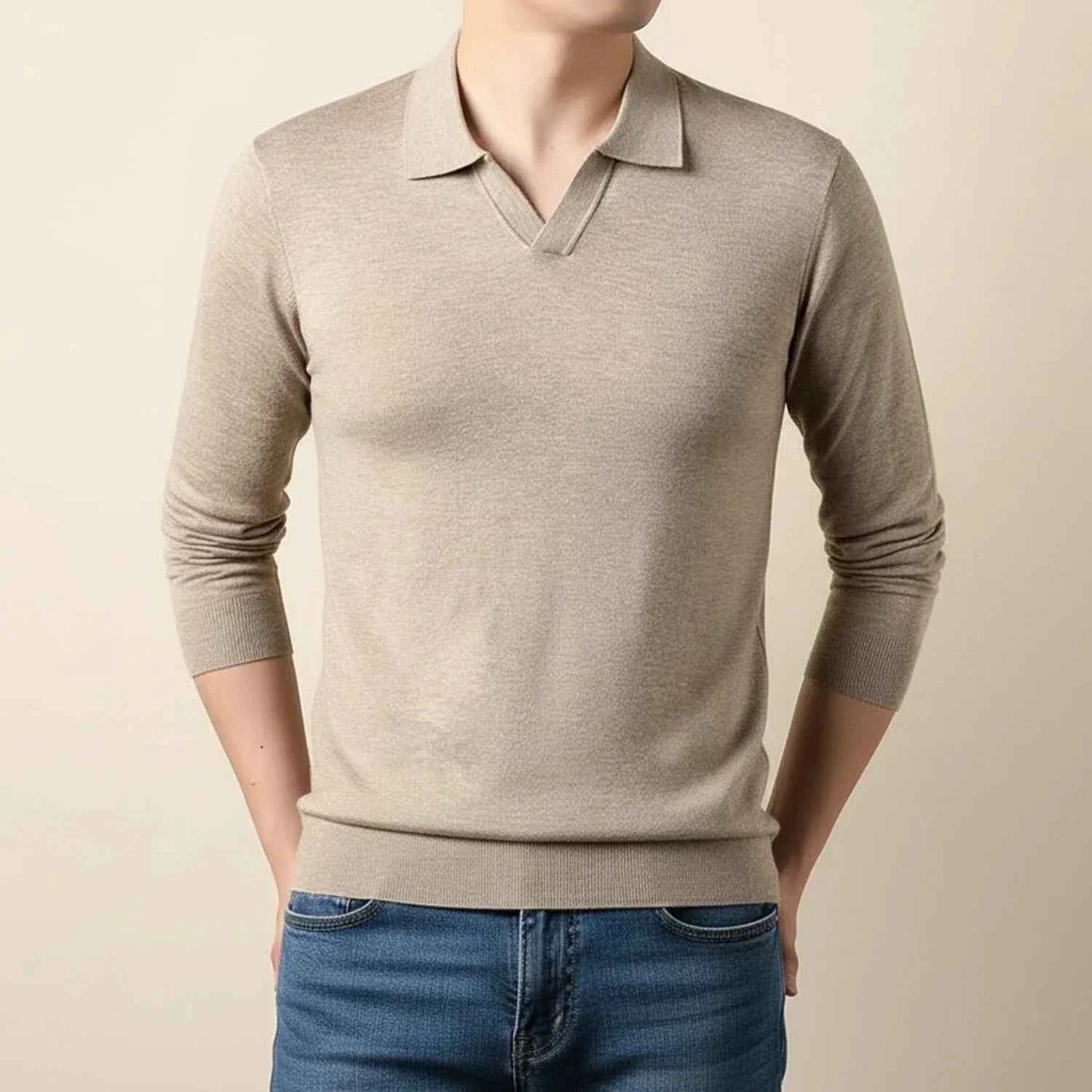Men's Long-Sleeve Knit Polo Sweater