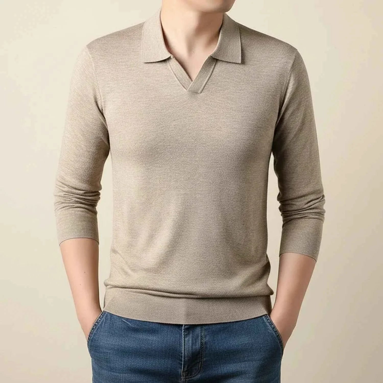 Men's Long-Sleeve Knit Polo Sweater