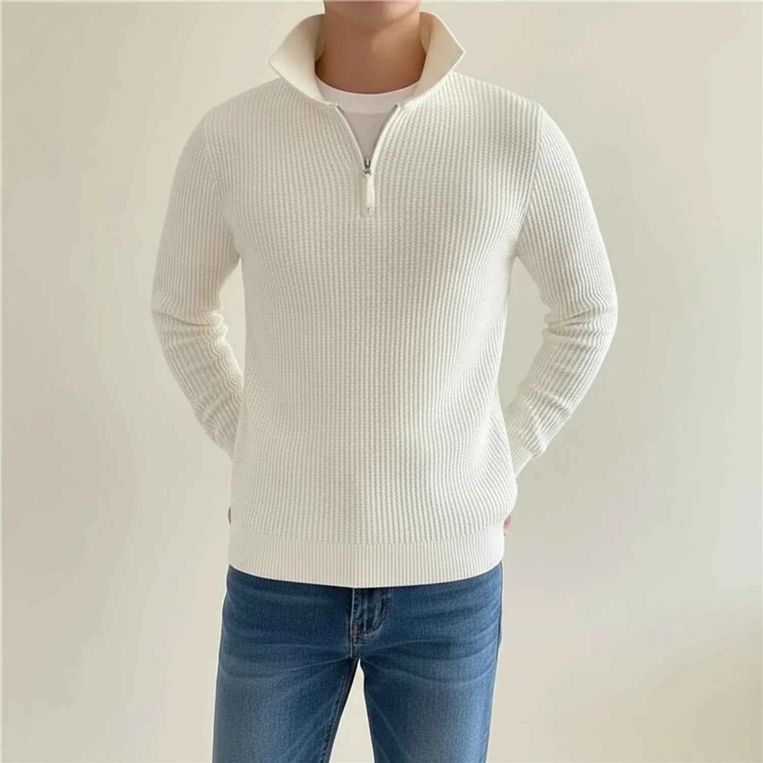 Men's Long-Sleeve Quarter Zip Polo Sweater