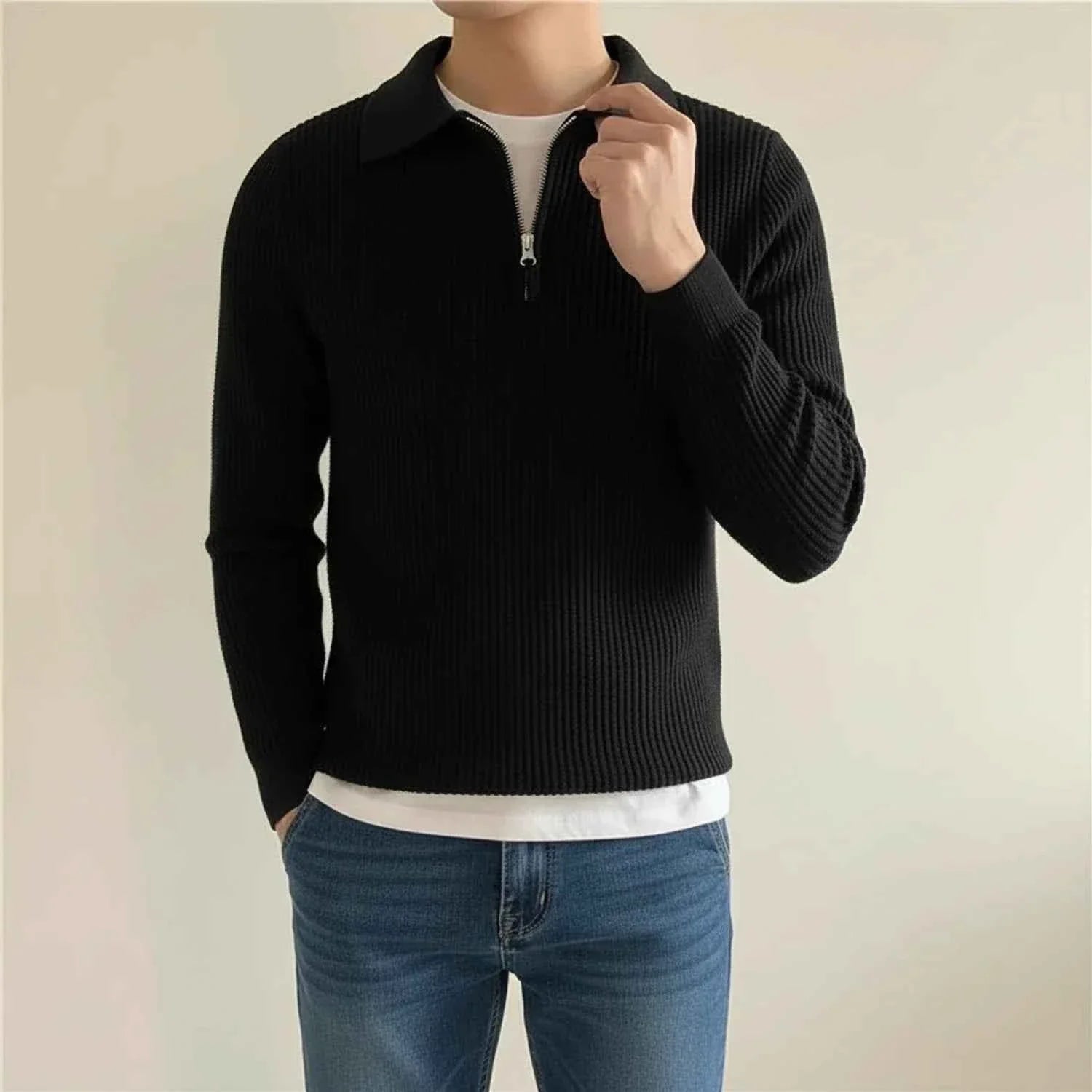 Men's Long-Sleeve Quarter Zip Polo Sweater