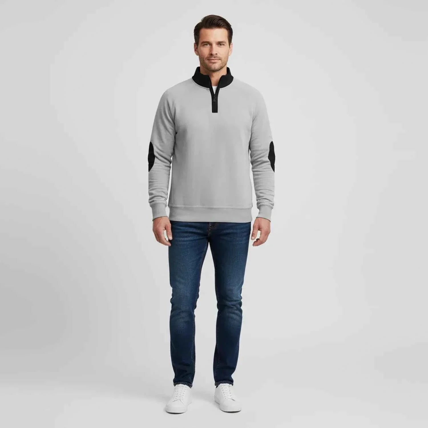Men's Quarter Zip Elbow Patch Sweater