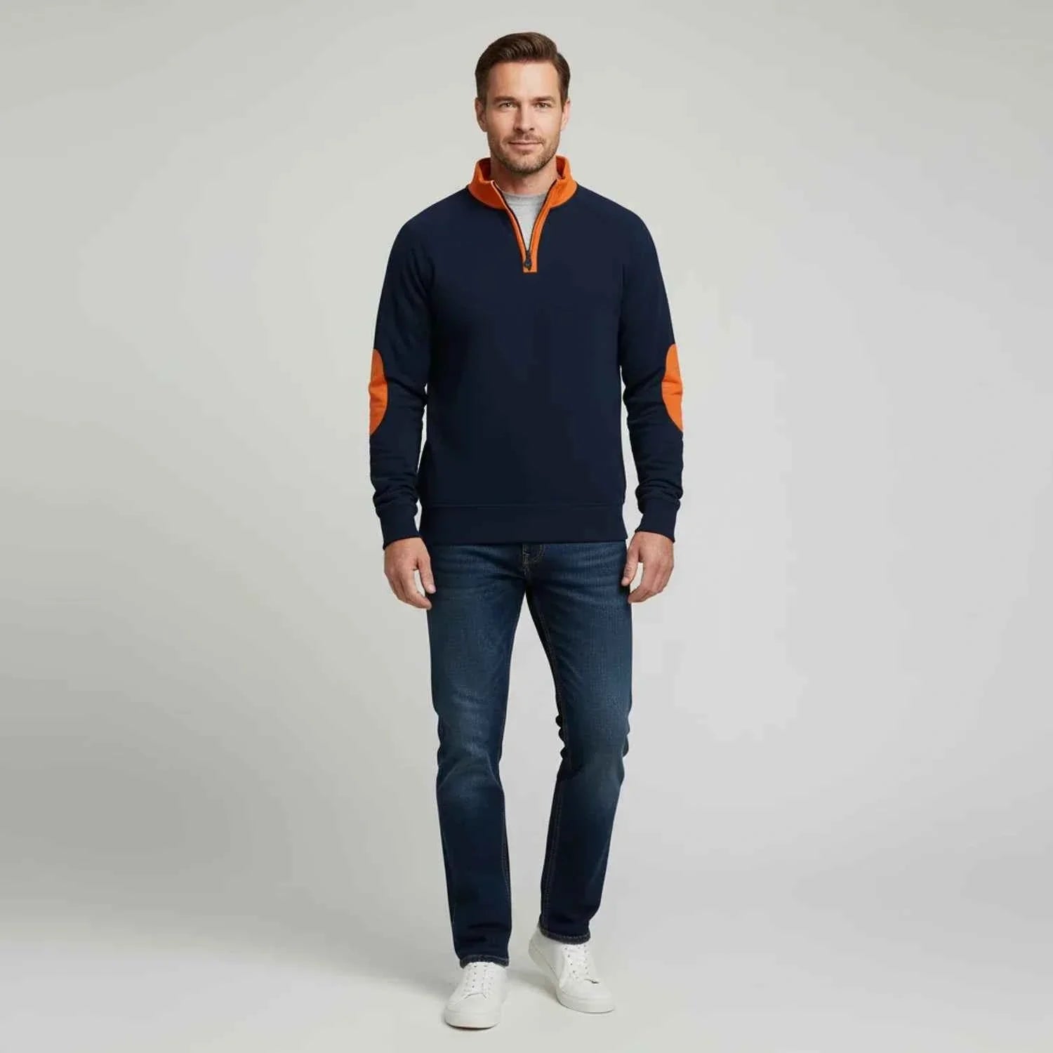 Men's Quarter Zip Elbow Patch Sweater