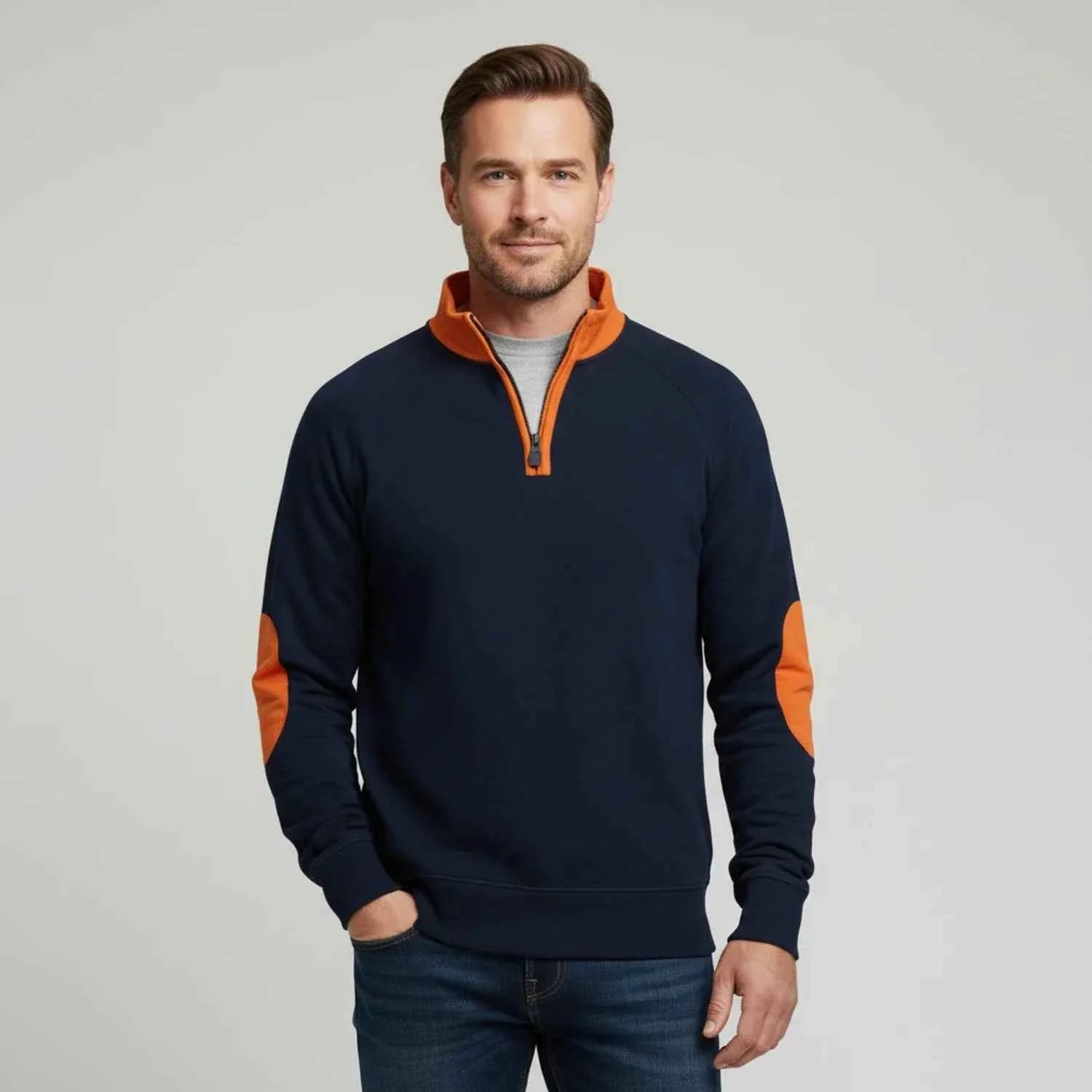 Men's Quarter Zip Elbow Patch Sweater
