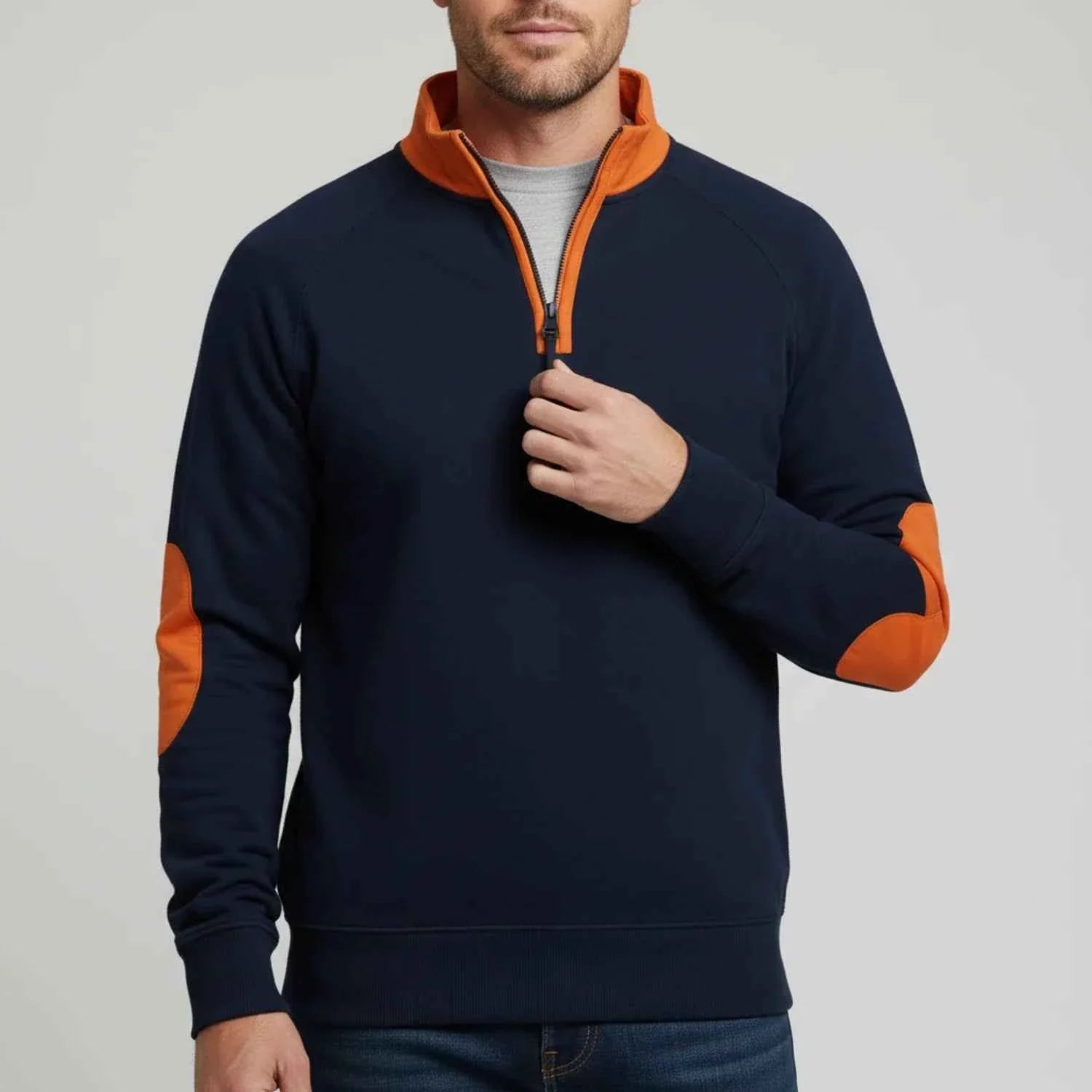 Men's Quarter Zip Elbow Patch Sweater