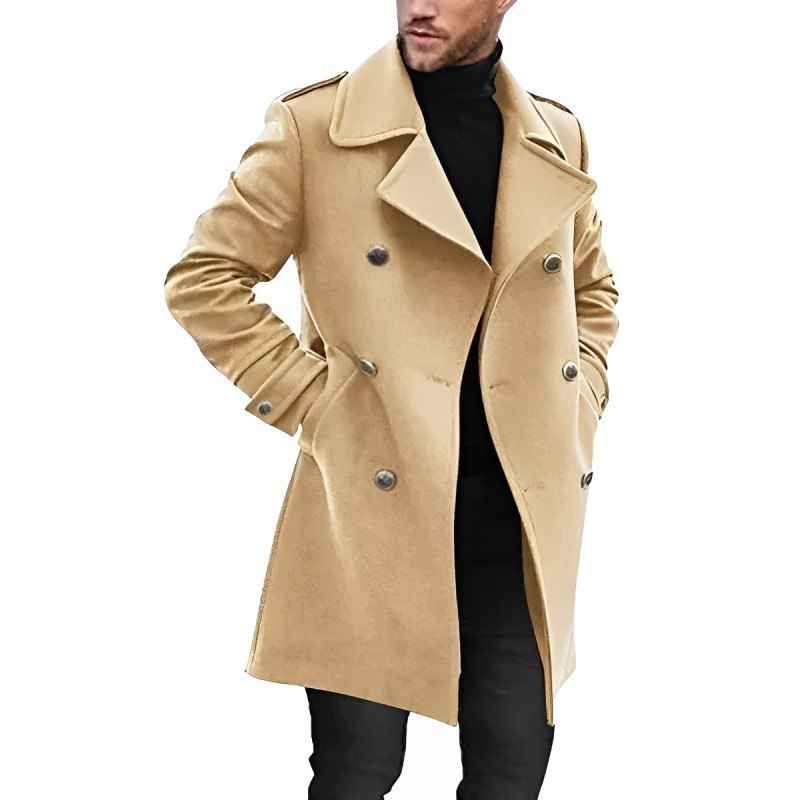 Men's Mid-Length Tailored Coat – Double-Breasted – Premium Fabric