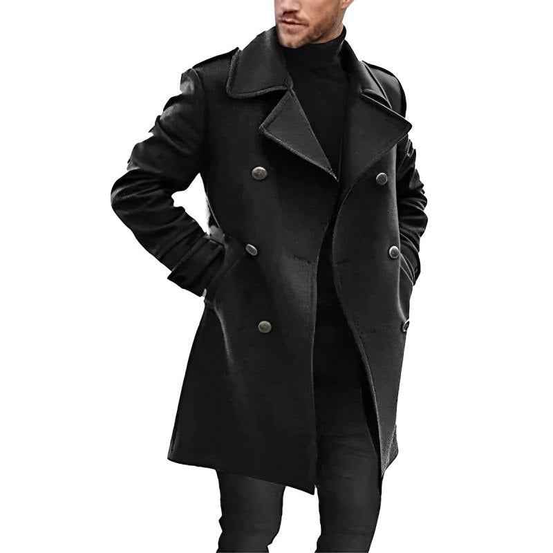 Men's Mid-Length Tailored Coat – Double-Breasted – Premium Fabric