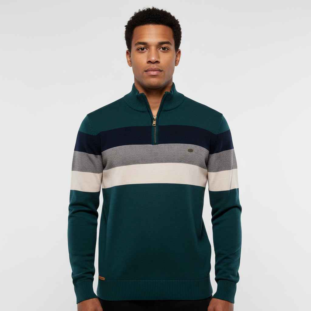 Men's Quarter-Zip Striped Sweater