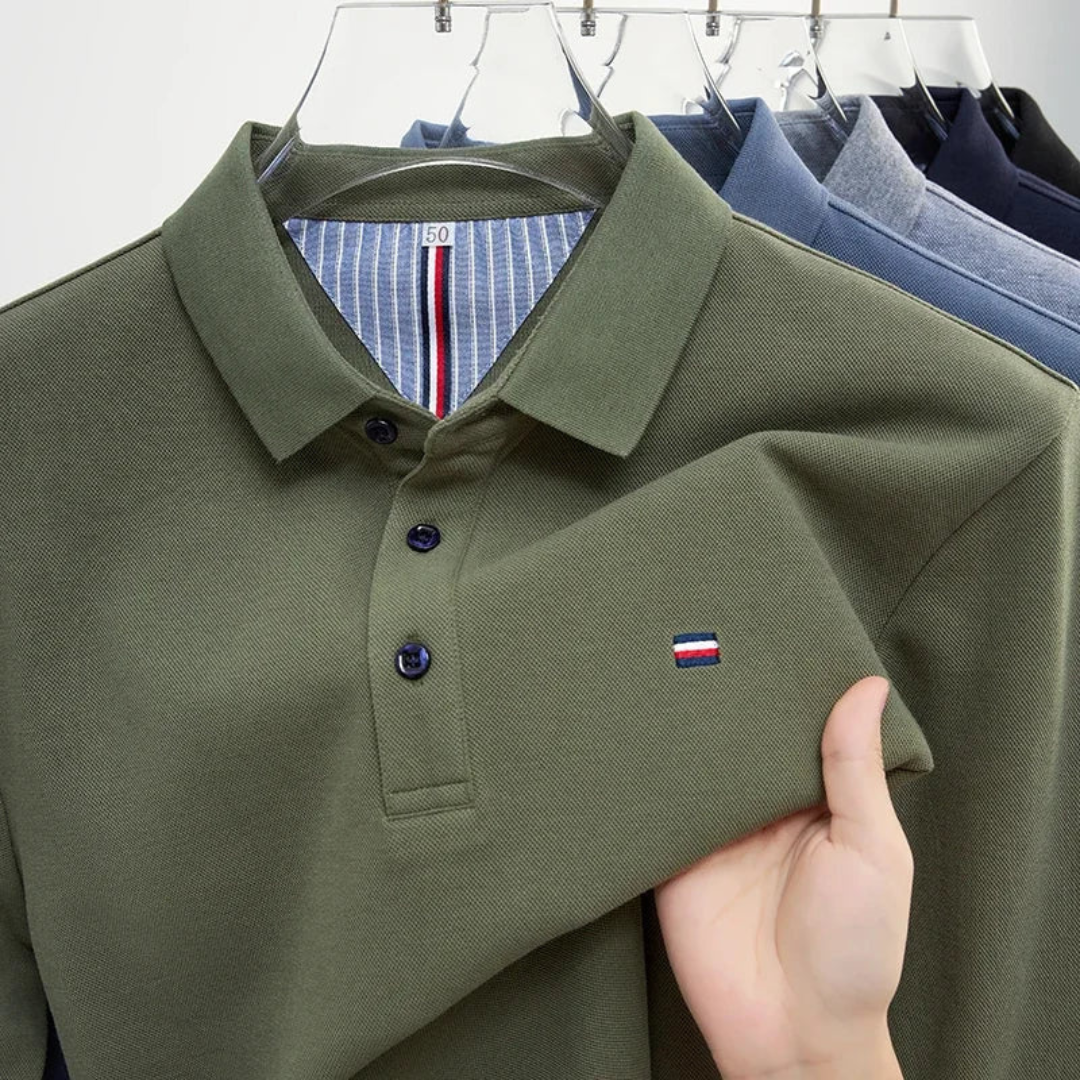 Men's Long Sleeve Polo Shirt with Embroidery - Comfortable & Breathable
