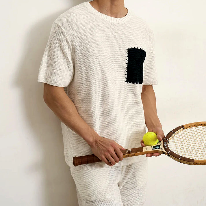 Men's Breathable Knitted Patchwork T-Shirt