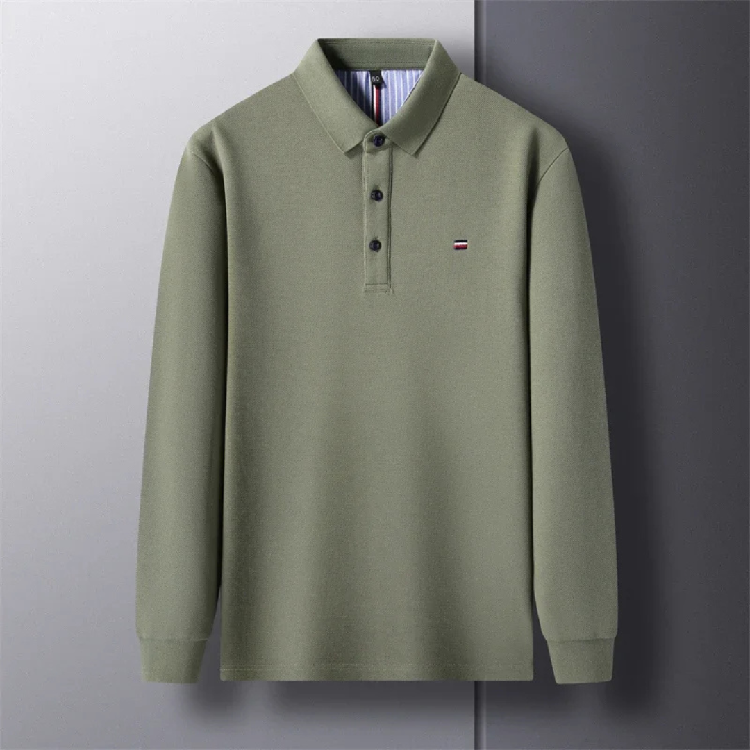 Men's Long Sleeve Polo Shirt with Embroidery - Comfortable & Breathable