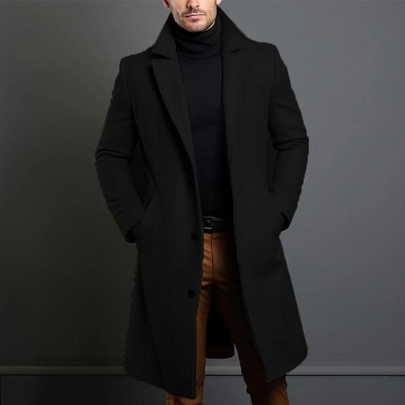 Men's Wool Blend Overcoat - Tailored Fit, Classic Lapel, Long Cut, Button Closure