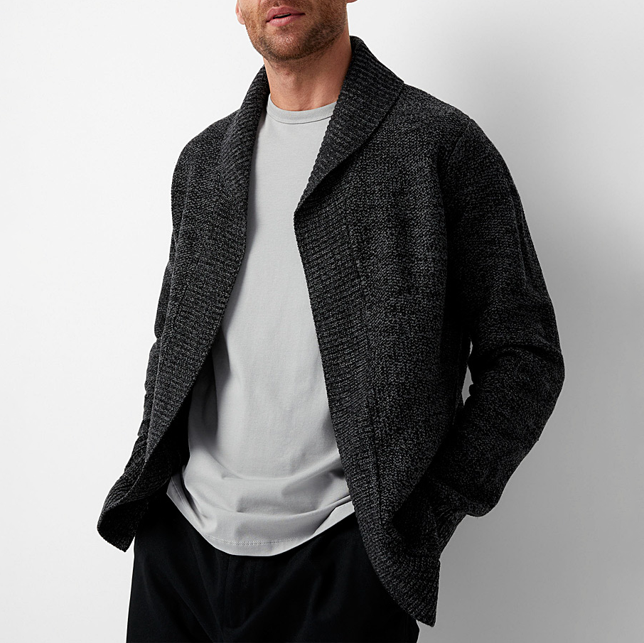 Men's Knitted Cardigan - Loose Fit Shawl Collar - Long Sleeve Casual Wear