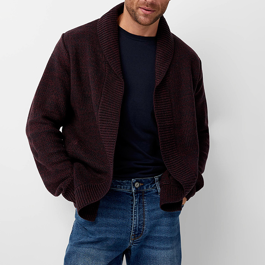 Men's Knitted Cardigan - Loose Fit Shawl Collar - Long Sleeve Casual Wear