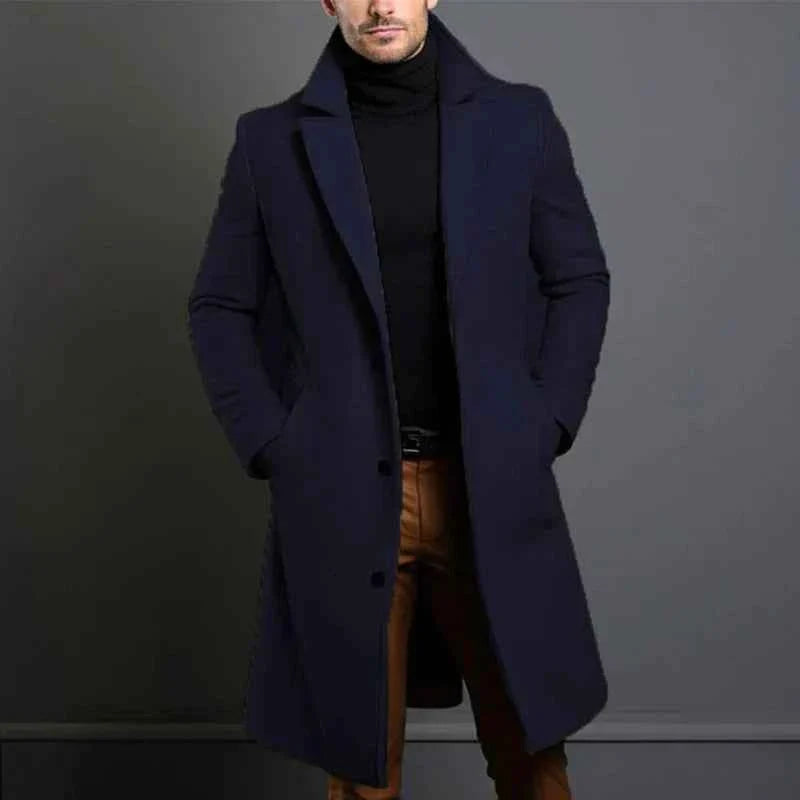 Men's Tailored Wool Coat – Full Length Classic Lapel – Elegant Style