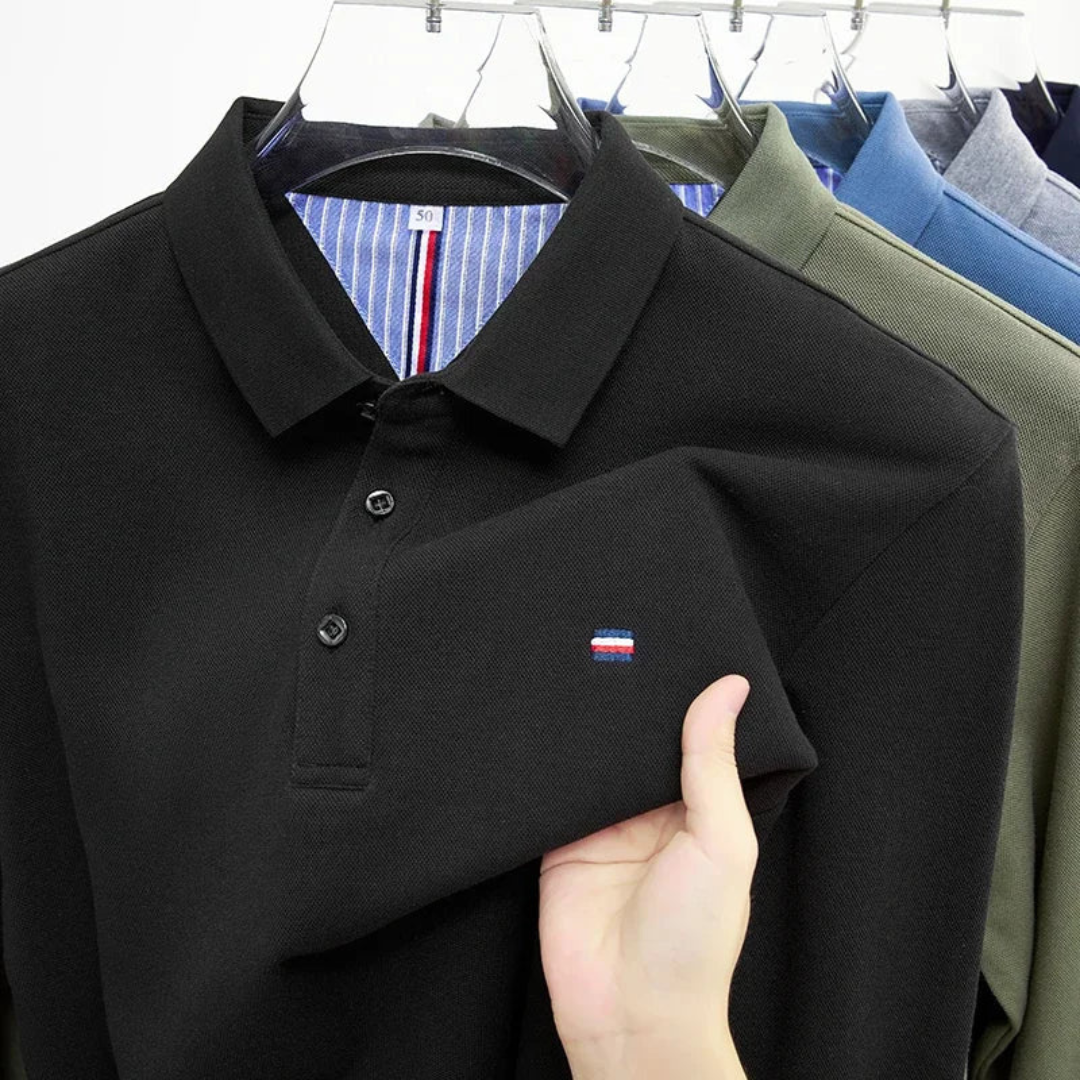 Men's Long Sleeve Polo Shirt with Embroidery - Comfortable & Breathable