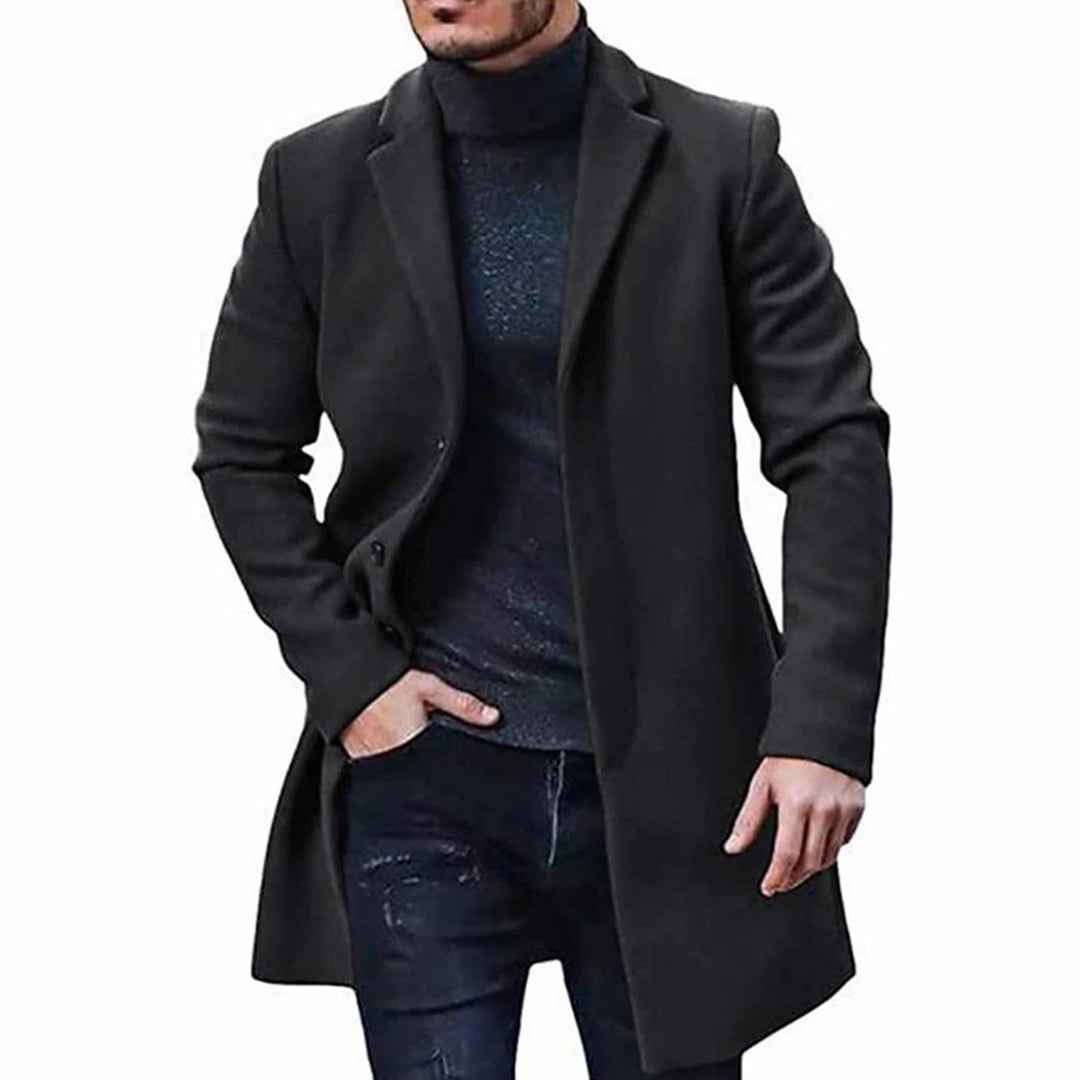 Men's Wool Blend Coat – Tailored Fit – Knee Length – Button Closure – Smart Casual