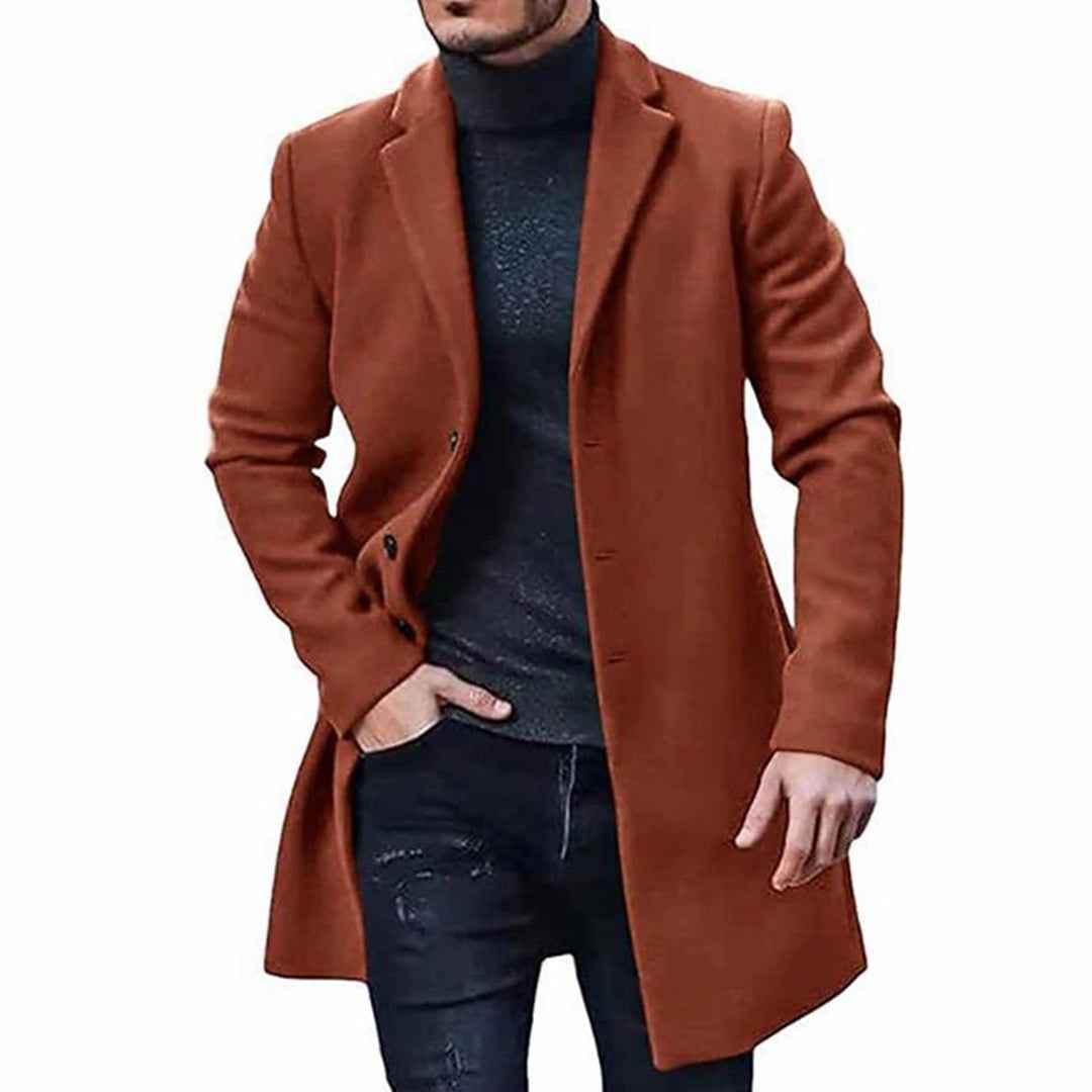 Men's Wool Blend Coat – Tailored Fit – Knee Length – Button Closure – Smart Casual