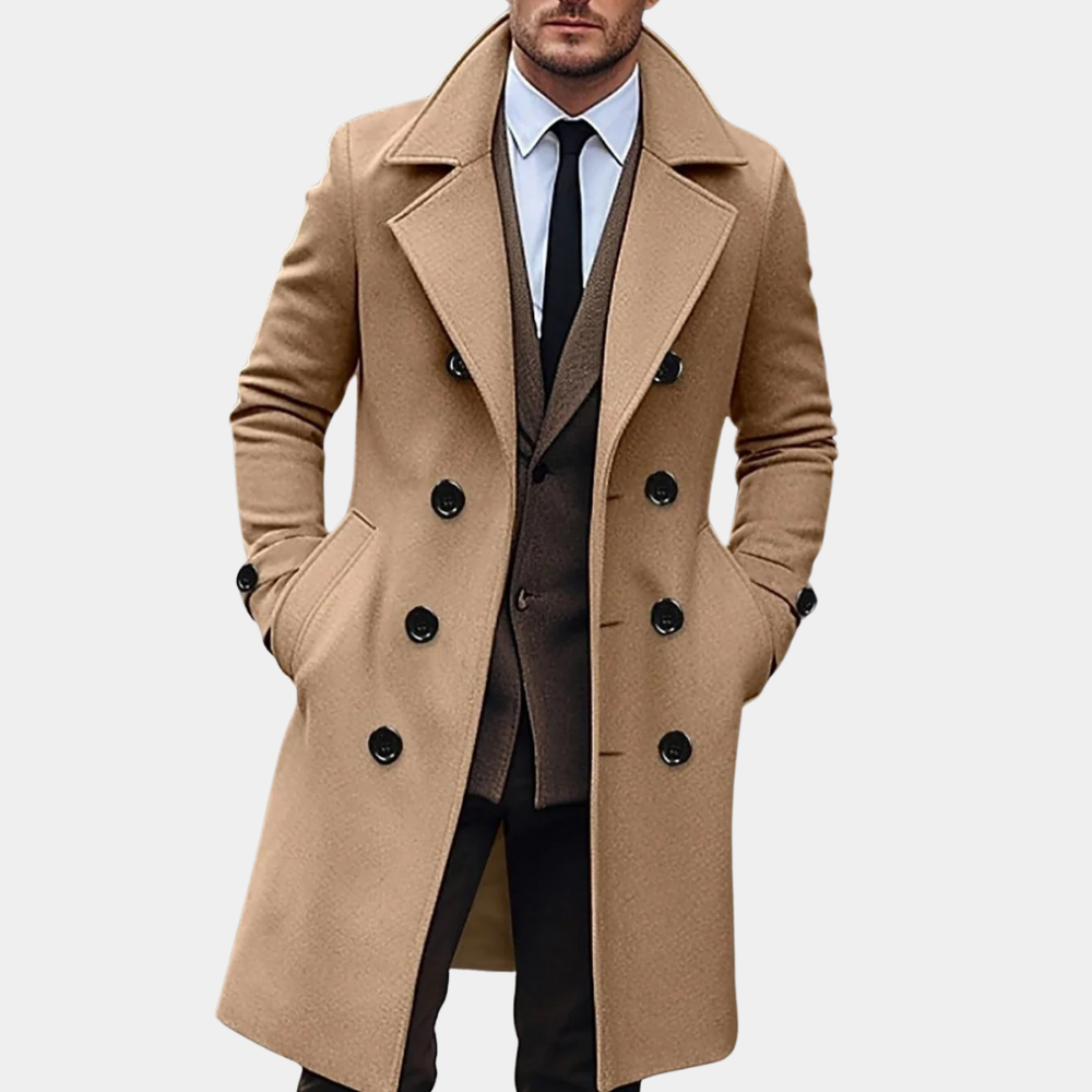 Men's Tailored Woolmix Overcoat – Double-Breasted Knee-Length Formal Wear