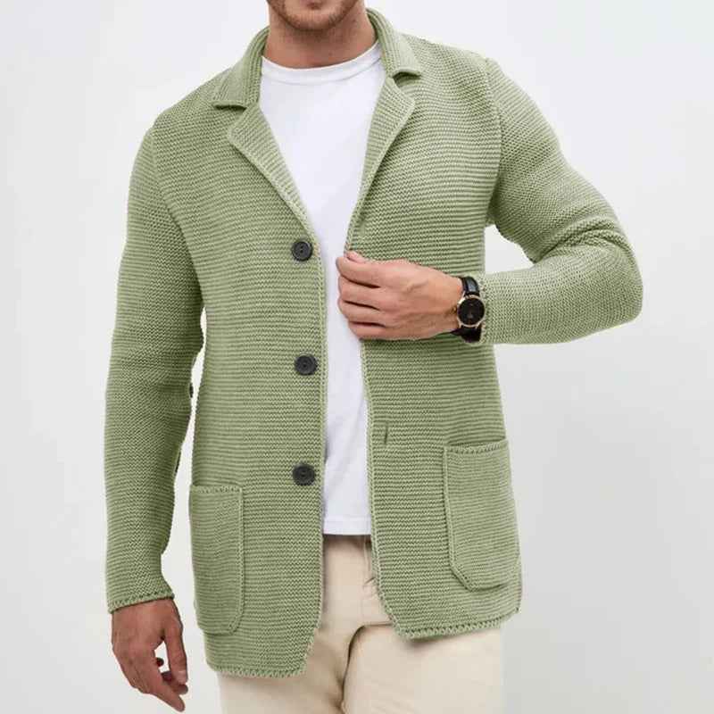 Men's Regular Fit Cardigan with Button Front and Patch Pockets