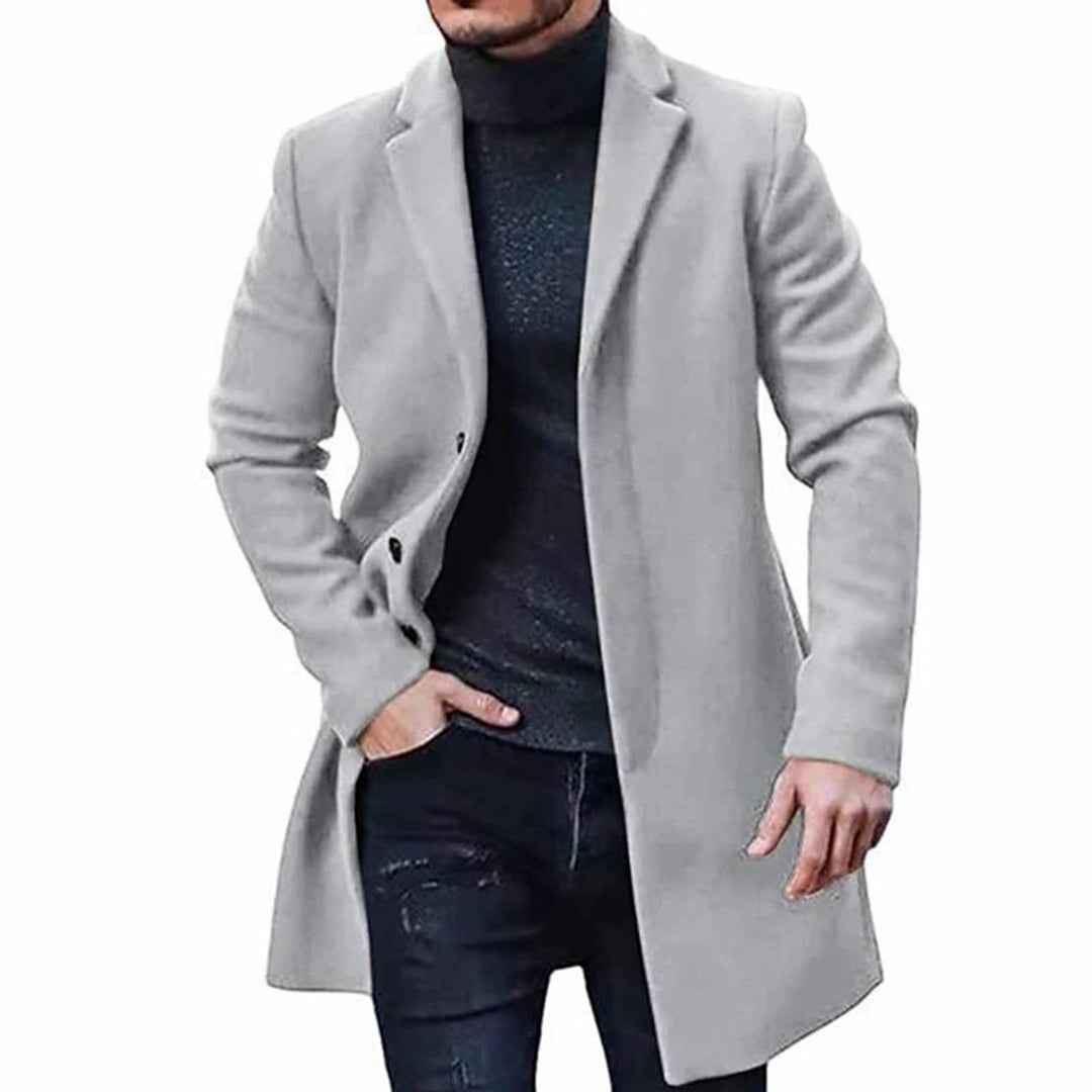 Men's Wool Blend Coat – Tailored Fit – Knee Length – Button Closure – Smart Casual