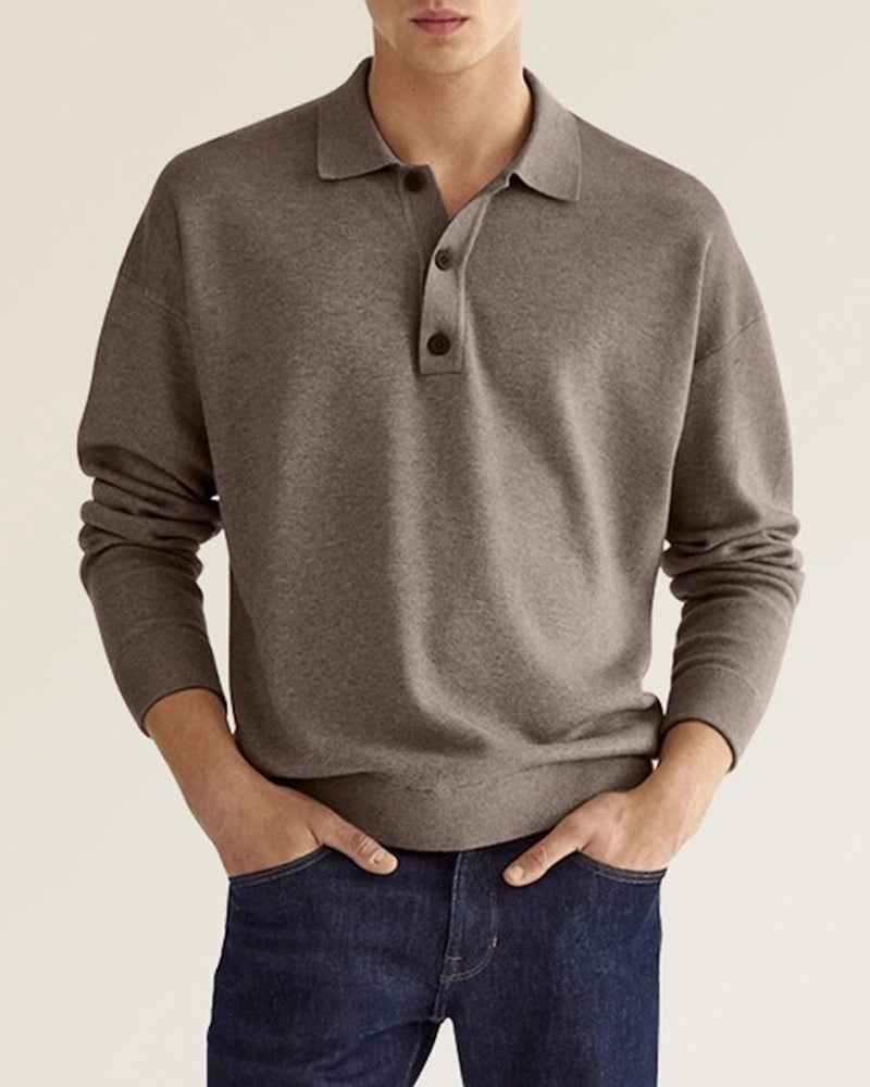 Men's Long Sleeve Polo Shirt - Relaxed Fit - Breathable Cotton Blend
