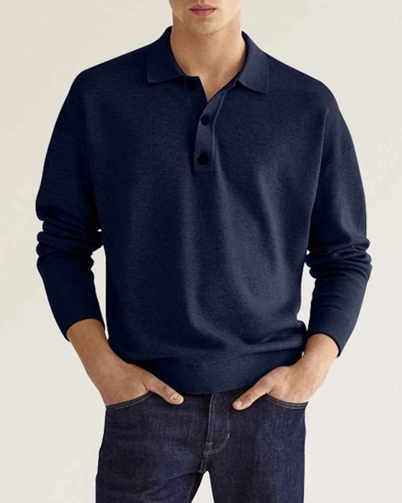 Men's Long Sleeve Polo Shirt - Relaxed Fit - Breathable Cotton Blend