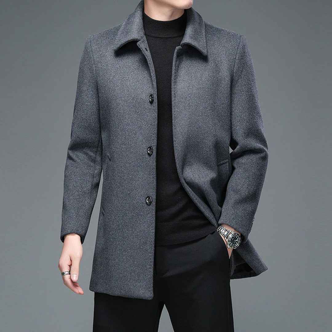 Men's Slim Fit Long Coat – Wool Blend – Single-Breasted – Classic Formal Style