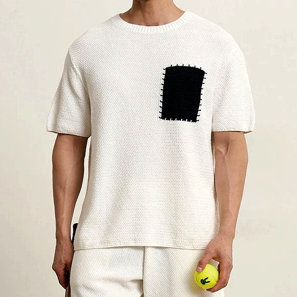 Men's Breathable Knitted Patchwork T-Shirt