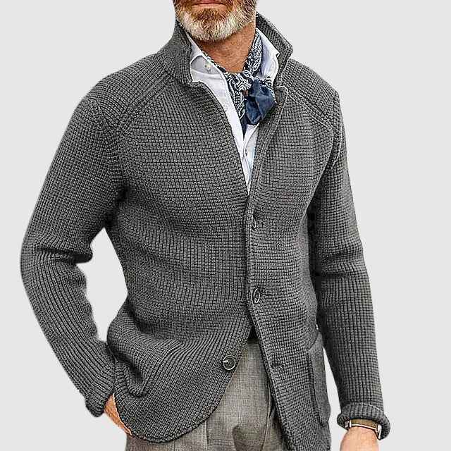 Men's Tailored Cardigan with Button Front and Patch Pockets
