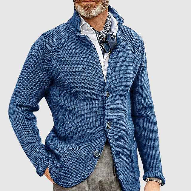 Men's Tailored Cardigan with Button Front and Patch Pockets