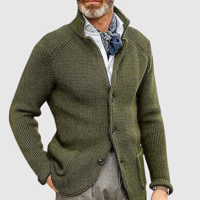 Men's Tailored Cardigan with Button Front and Patch Pockets