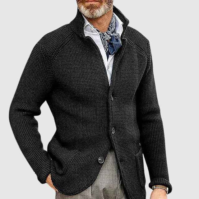 Men's Tailored Cardigan with Button Front and Patch Pockets