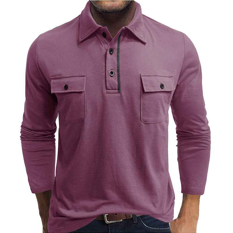 Men's Long Sleeve Polo Shirt – Regular Fit – Cotton Blend – Double Chest Pockets