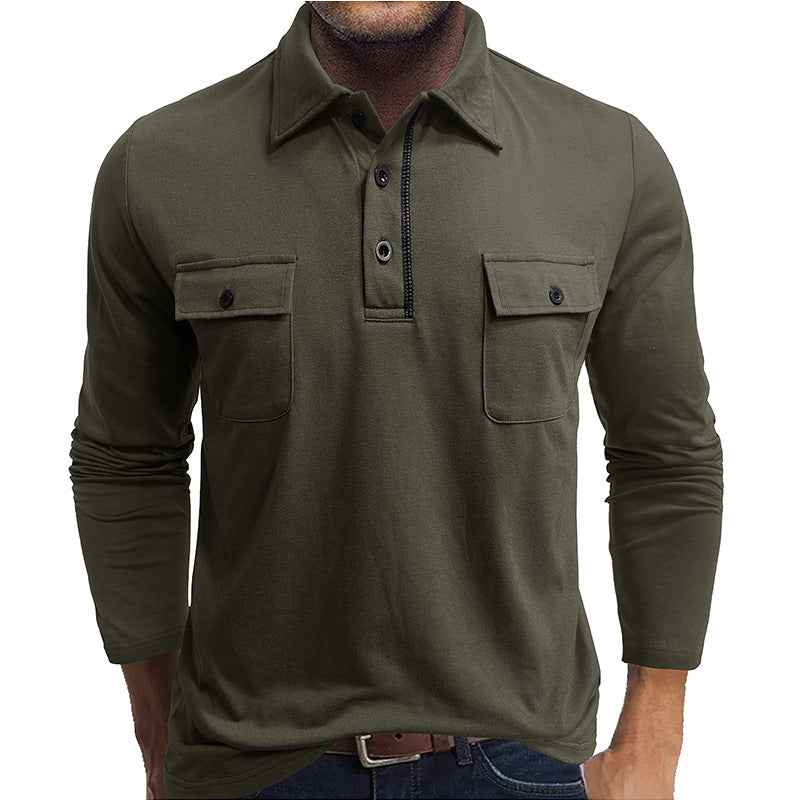 Men's Long Sleeve Polo Shirt – Regular Fit – Cotton Blend – Double Chest Pockets