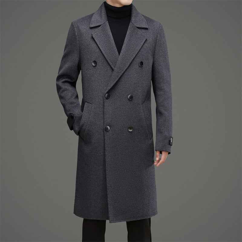 Men's Wool Double-Breasted Coat – Tailored Fit – Mid-Length Formal Style