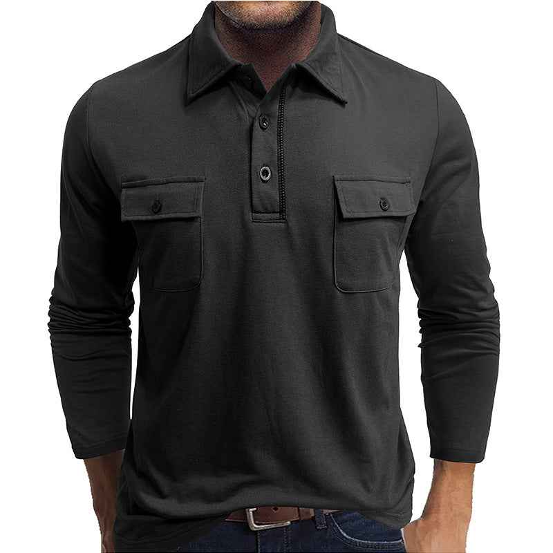 Men's Long Sleeve Polo Shirt – Regular Fit – Cotton Blend – Double Chest Pockets