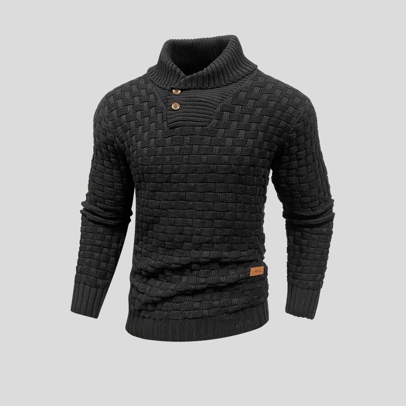 Men's Woolmix Knitted Sweater – Shawl Collar with Buttons – Ribbed Edging – Textured Design