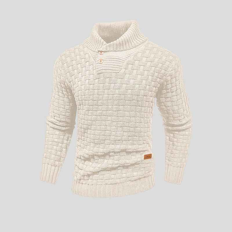 Men's Woolmix Knitted Sweater – Shawl Collar with Buttons – Ribbed Edging – Textured Design