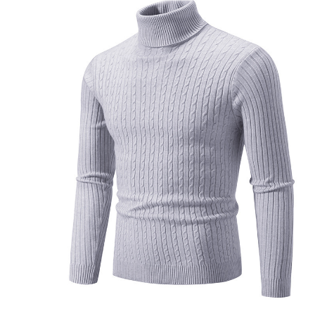 Men's Slim Fit Turtleneck Sweater – Wool Knit with Cable Pattern and Ribbed Cuffs