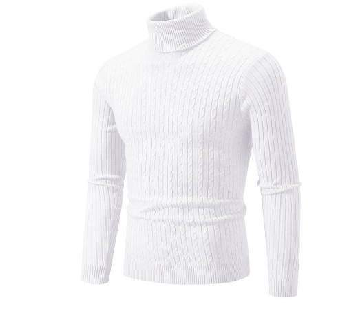 Men's Slim Fit Turtleneck Sweater – Wool Knit with Cable Pattern and Ribbed Cuffs