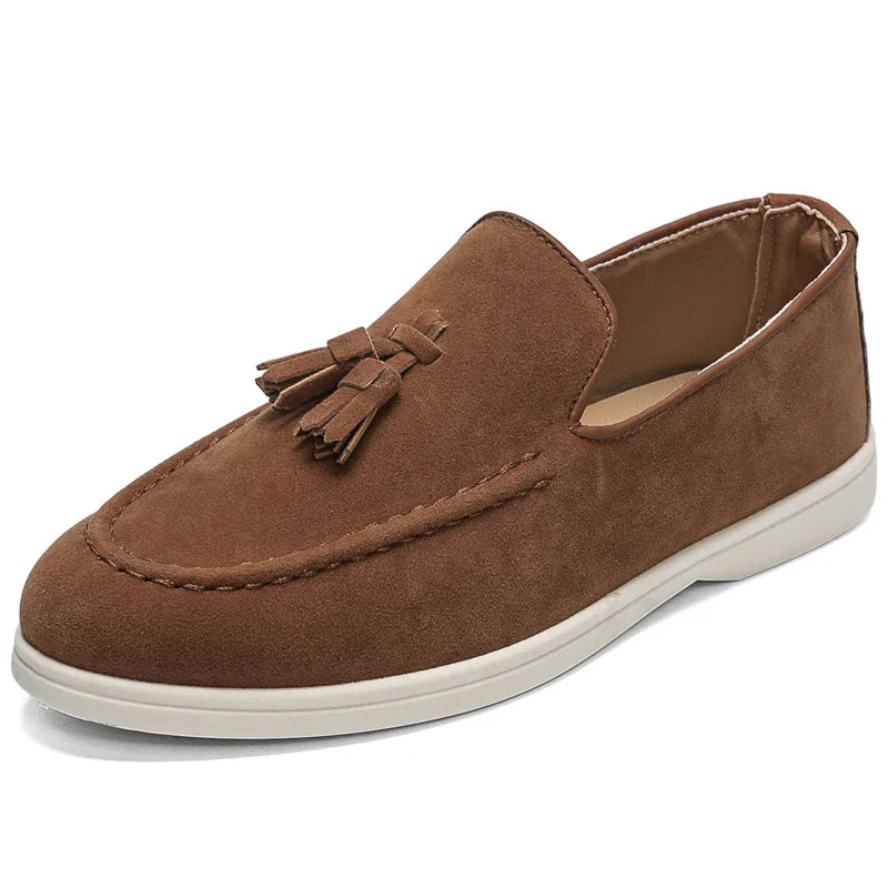 Tasseled suede driving moccasin loafer
