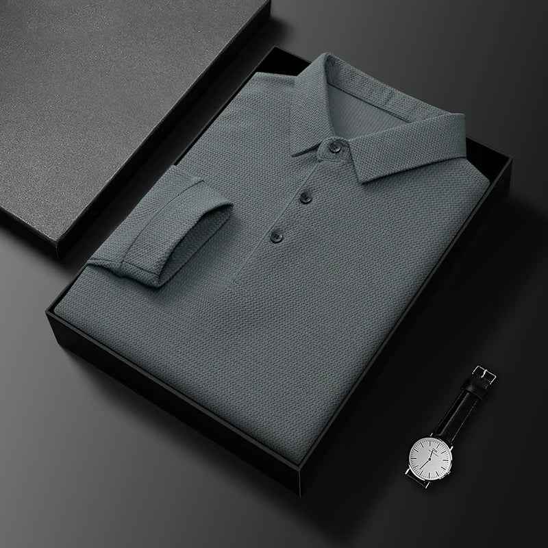 Men's Long Sleeve Polo Shirt – Textured, Breathable Fabric for Comfort