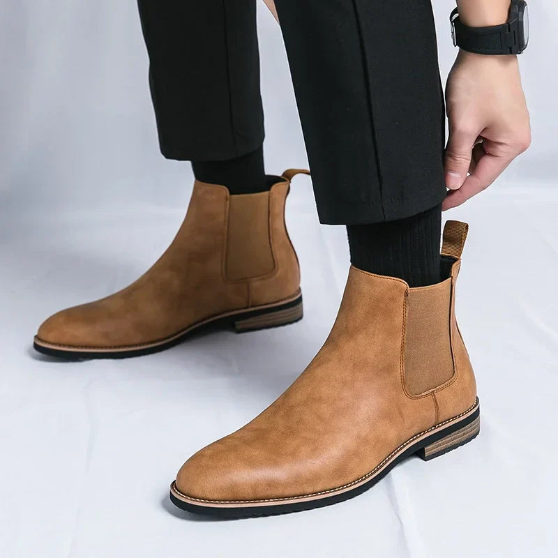 Leather high-top chelsea boots
